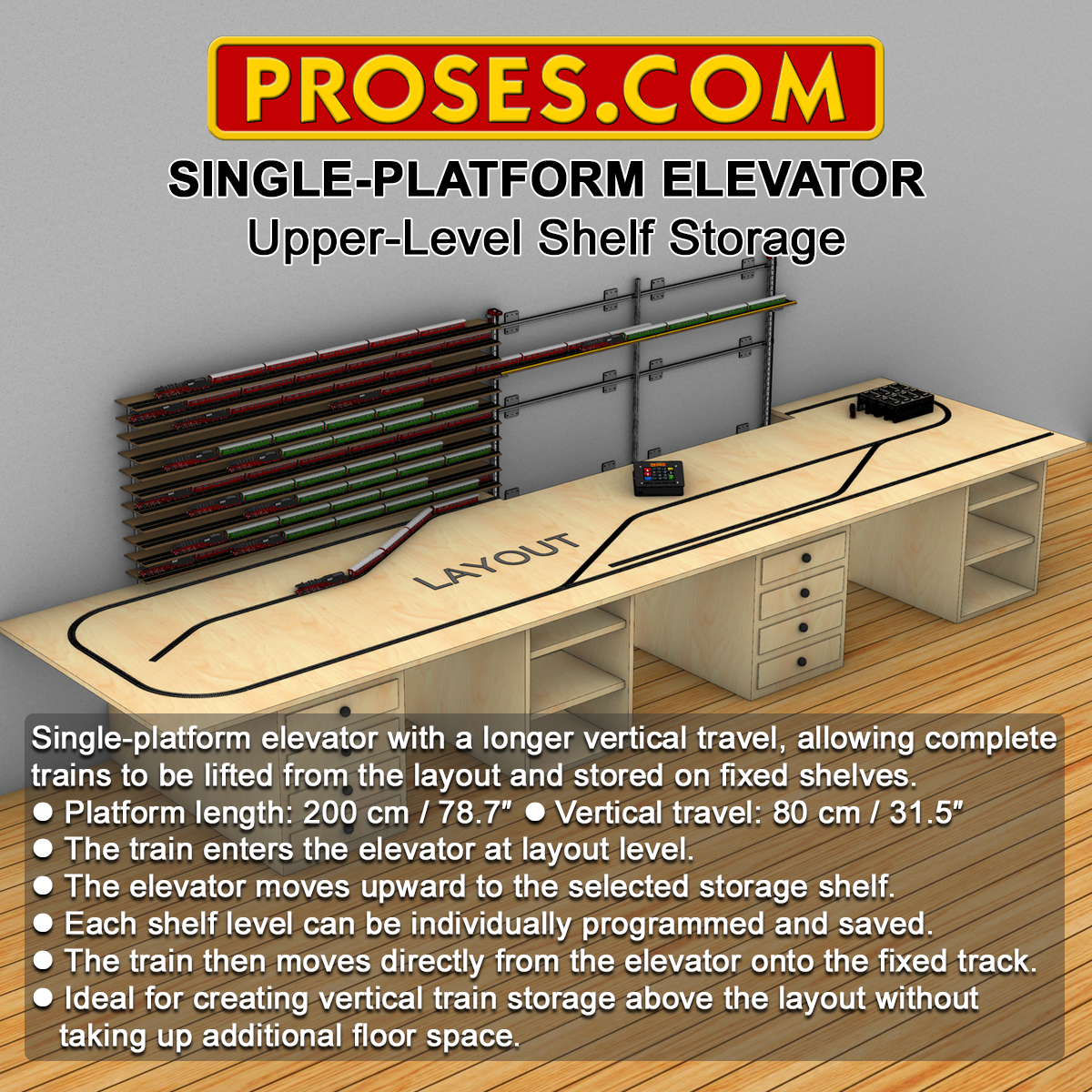 MTE-280 Model Train Elevator - Upper-Level Storage