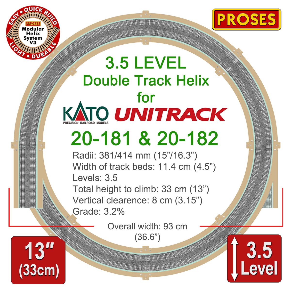 Smart Eco Helix for KATO 20-181 Double Tracks 3.5 Levels - Height: 33cm/13"
