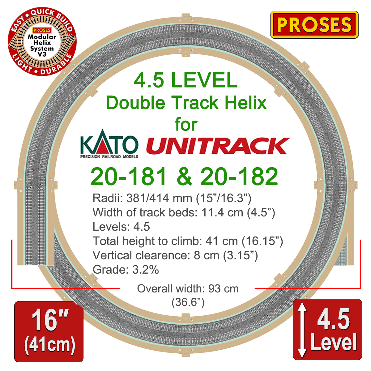 Smart Eco Helix for KATO 20-181 Double Tracks 4.5 Levels - Height: 41cm/16"