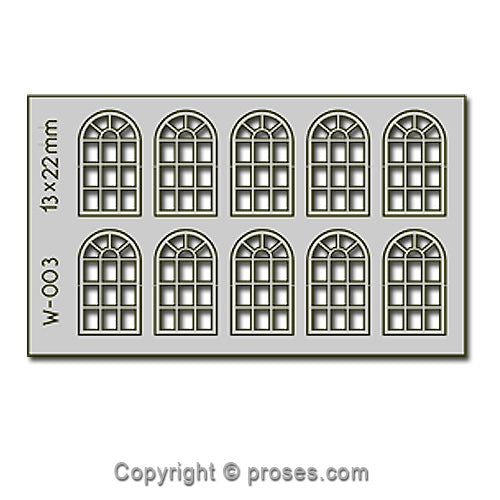 10 pcs 13X22mm 14 Pane Arched Windows HO/OO