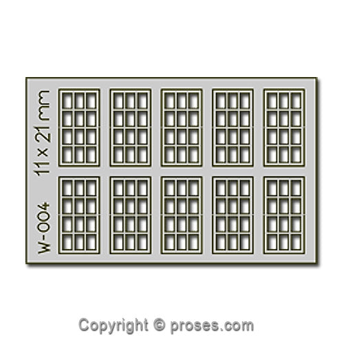 10pcs 11X21mm 12 Pane Laser-Cut Windows HO/OO