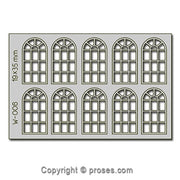 10 pcs 19X35mm 14 Pane Arched Windows HO/OO