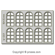 10 pcs 19X35mm 8 Pane Arched Windows HO/OO
