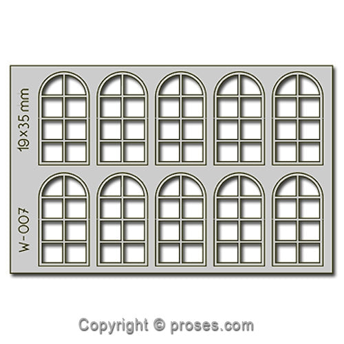 10 pcs 19X35mm 8 Pane Arched Windows HO/OO
