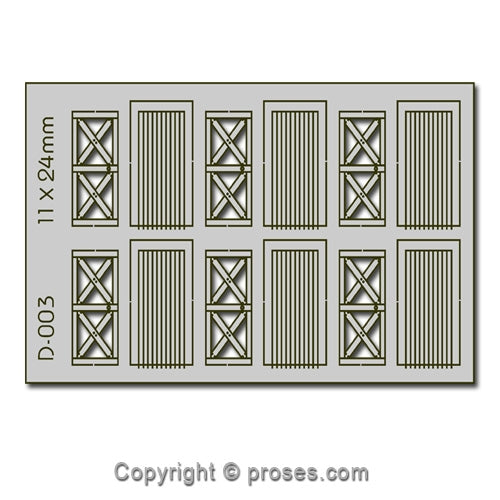 6 pcs 11X24mm Cottage Doors HO/OO