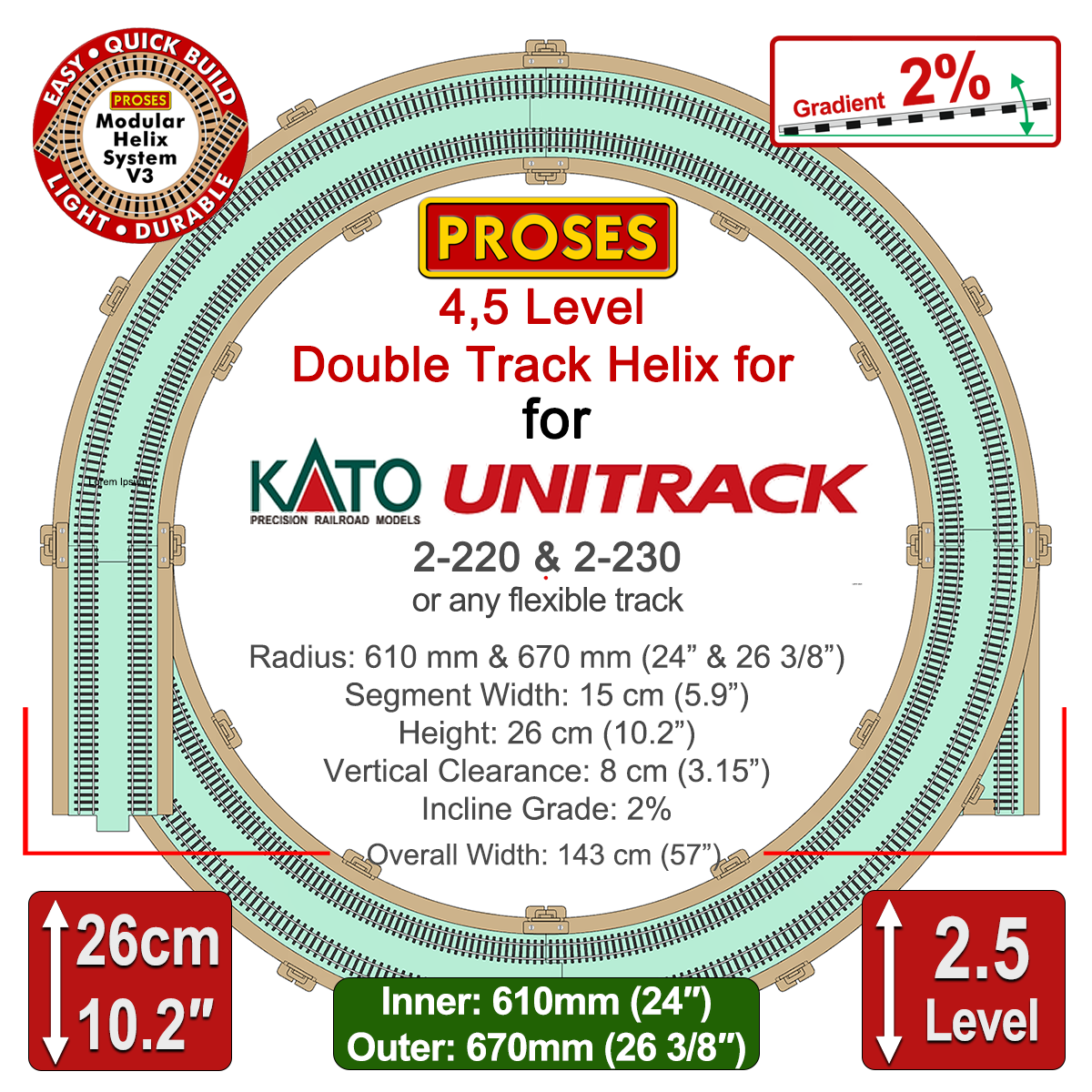 2.5 LEVEL HELIX for Kato Unitrack 2-220 & 2-230