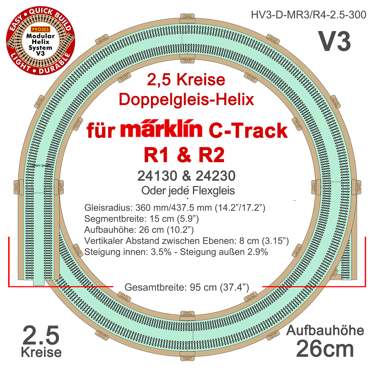 2.5 LEVEL HELIX pour les trains miniatures Marklin C-Track R1/R2