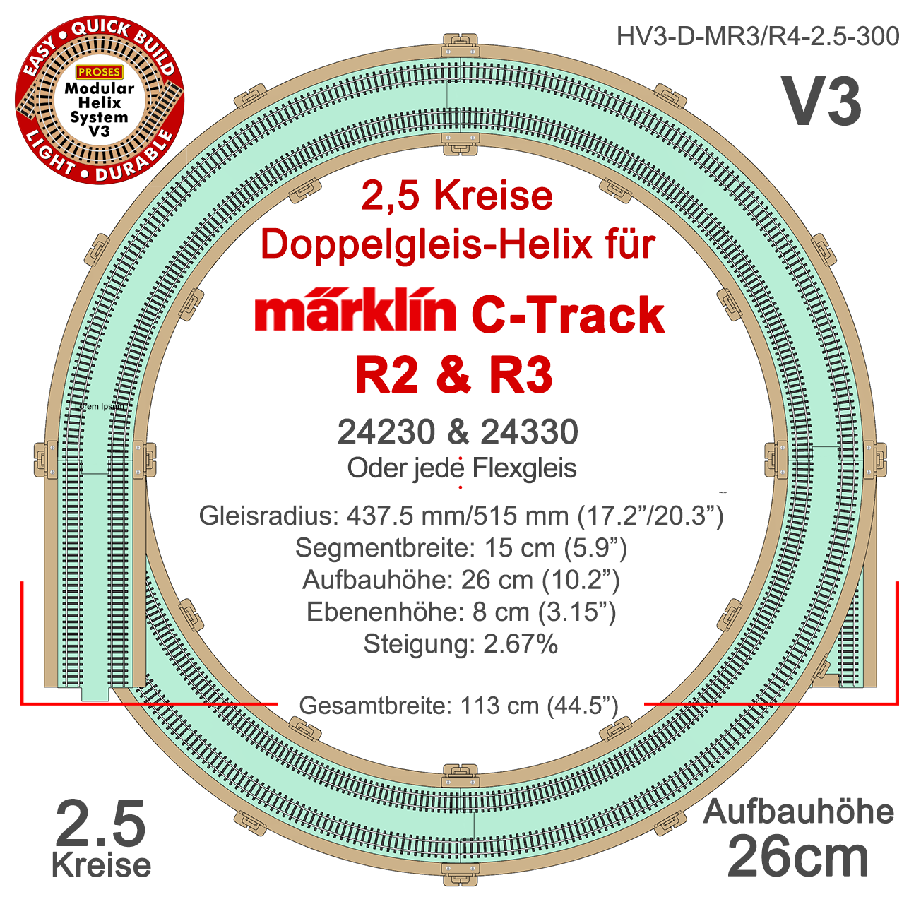 2.5 LEVEL HELIX pour les trains miniatures Marklin C-Track R2/R3