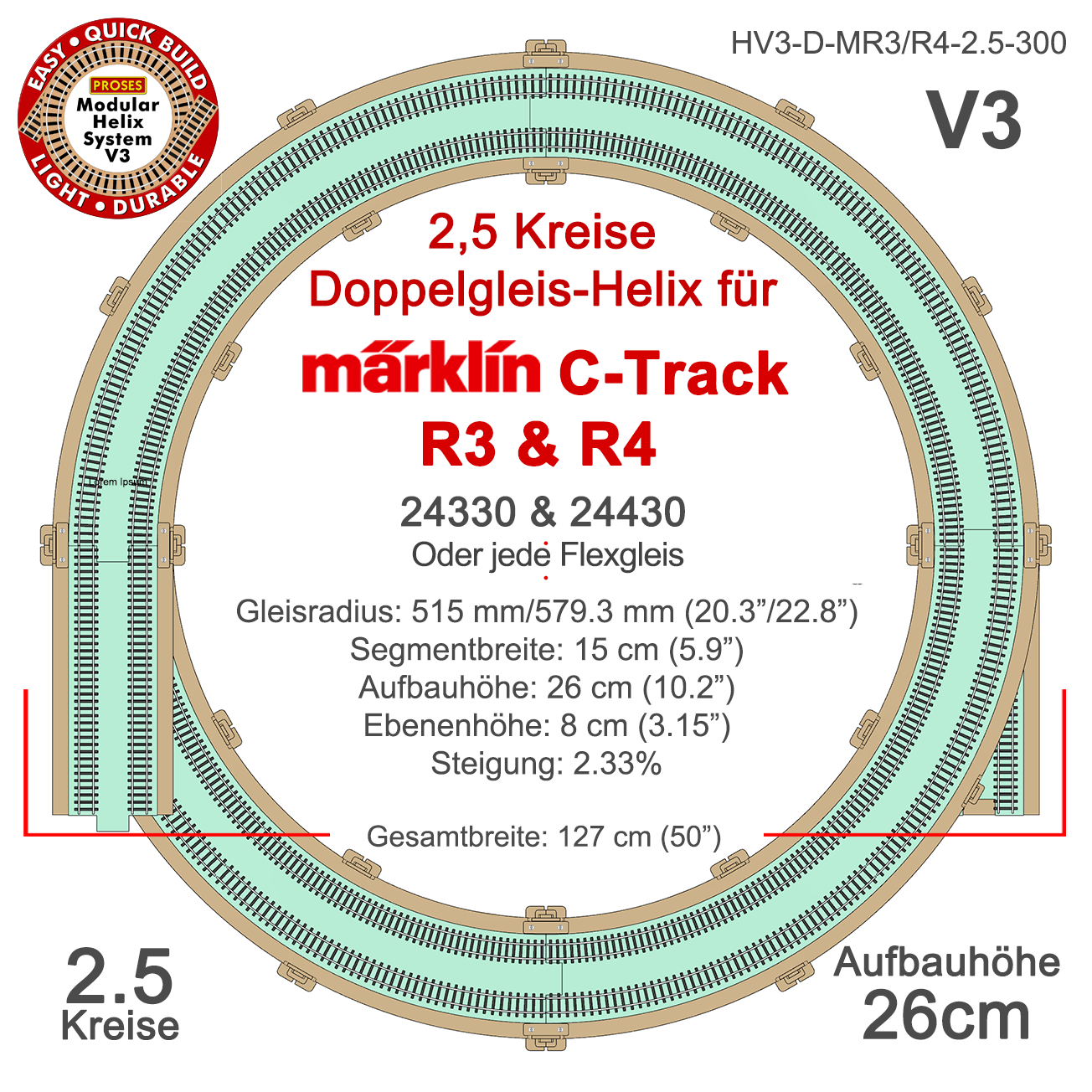 2.5 LEVEL HELIX pour les trains miniatures Marklin C-Track R3/R4