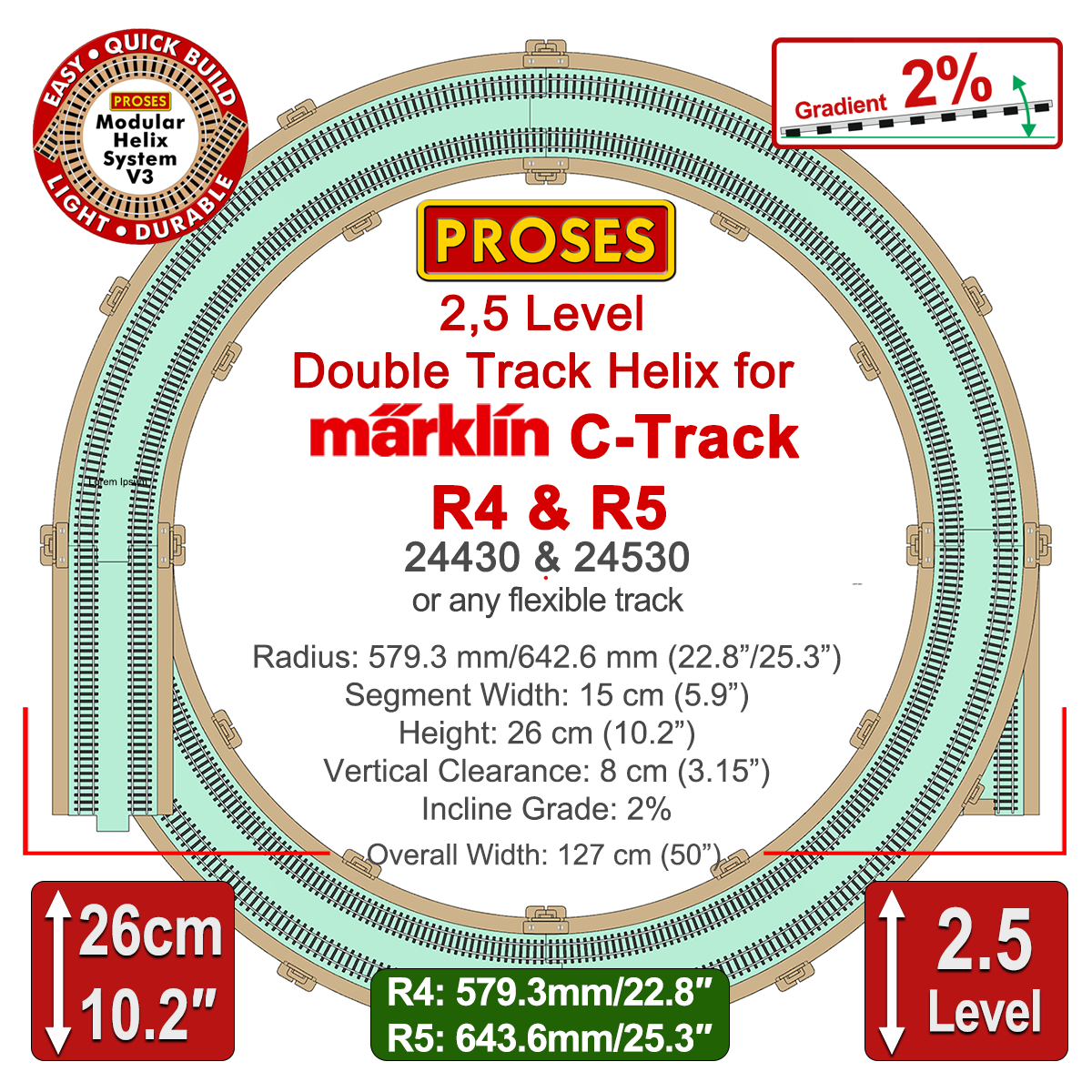 2.5 LEVEL HELIX pour les trains miniatures Marklin C-Track R4/R5