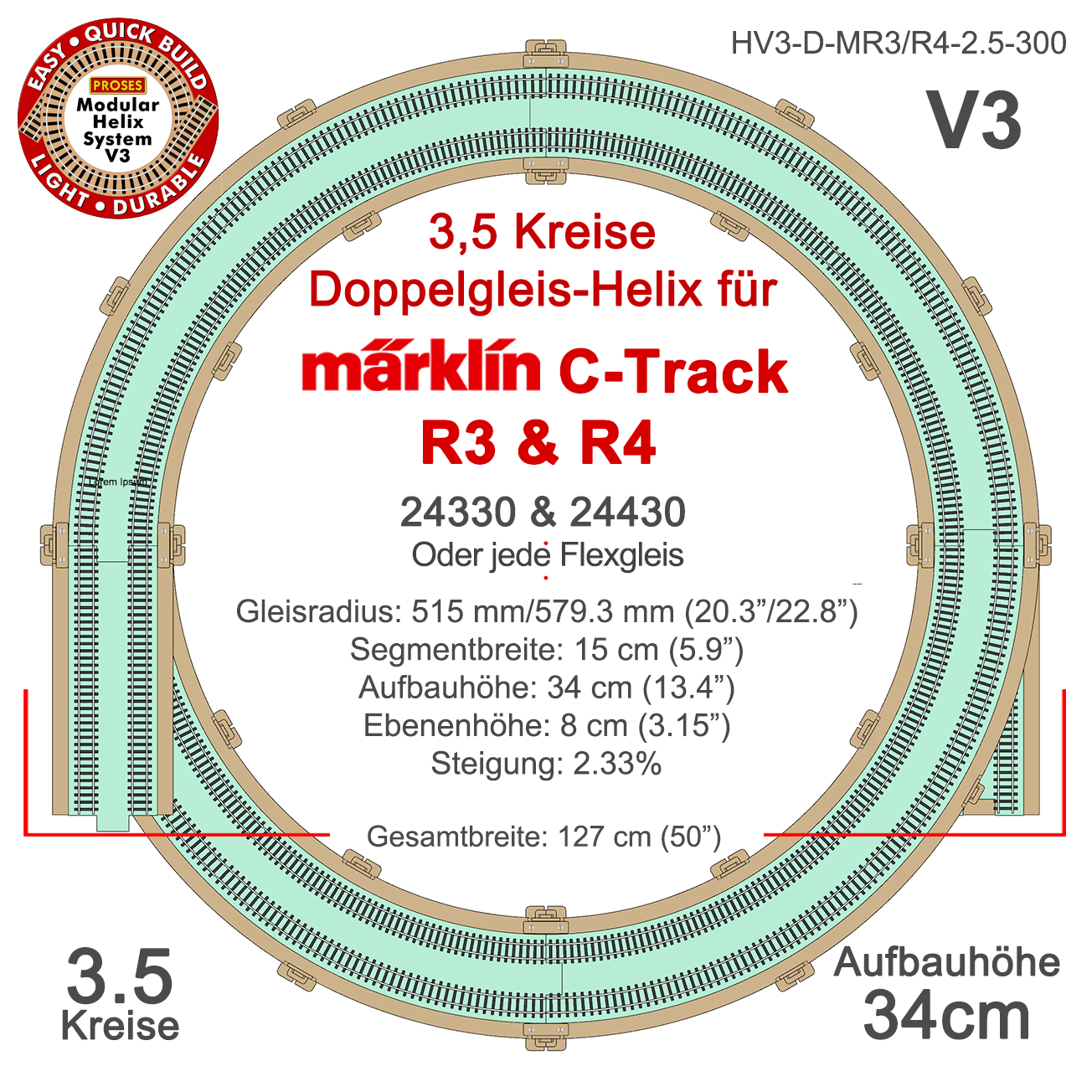 3.5 LEVEL HELIX pour les trains miniatures Marklin C-Track R3/R4