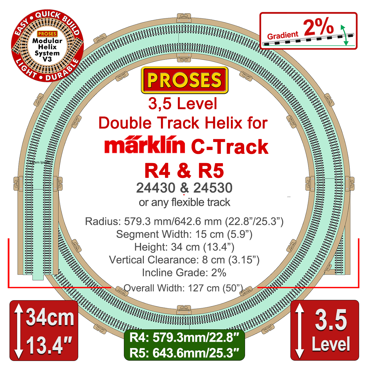 3.5 LEVEL HELIX pour les trains miniatures Marklin C-Track R4/R5
