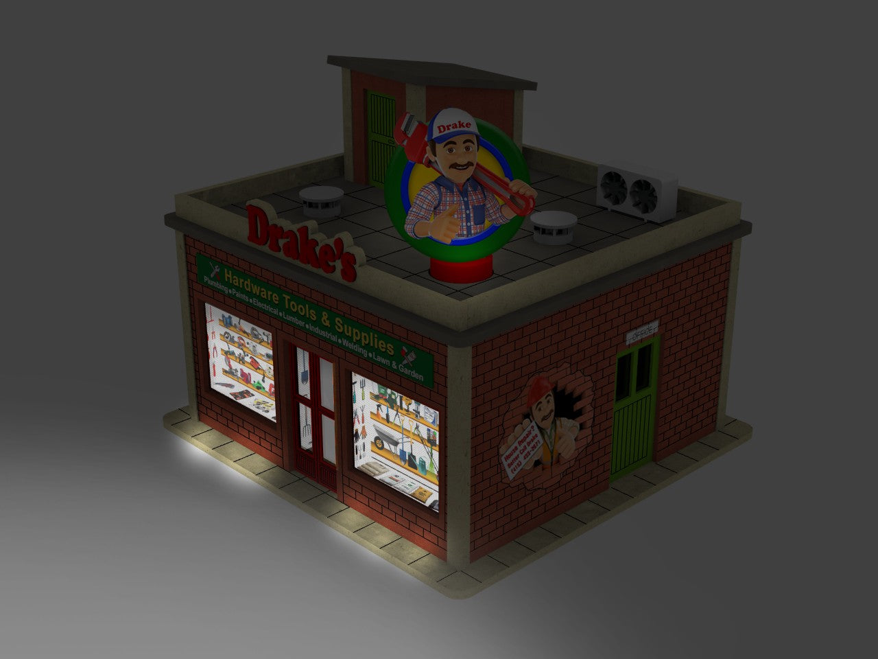 O Scale Hardware Shop w/Rotating Banner