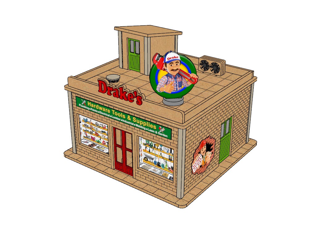 O Scale Hardware Shop w/Rotating Banner