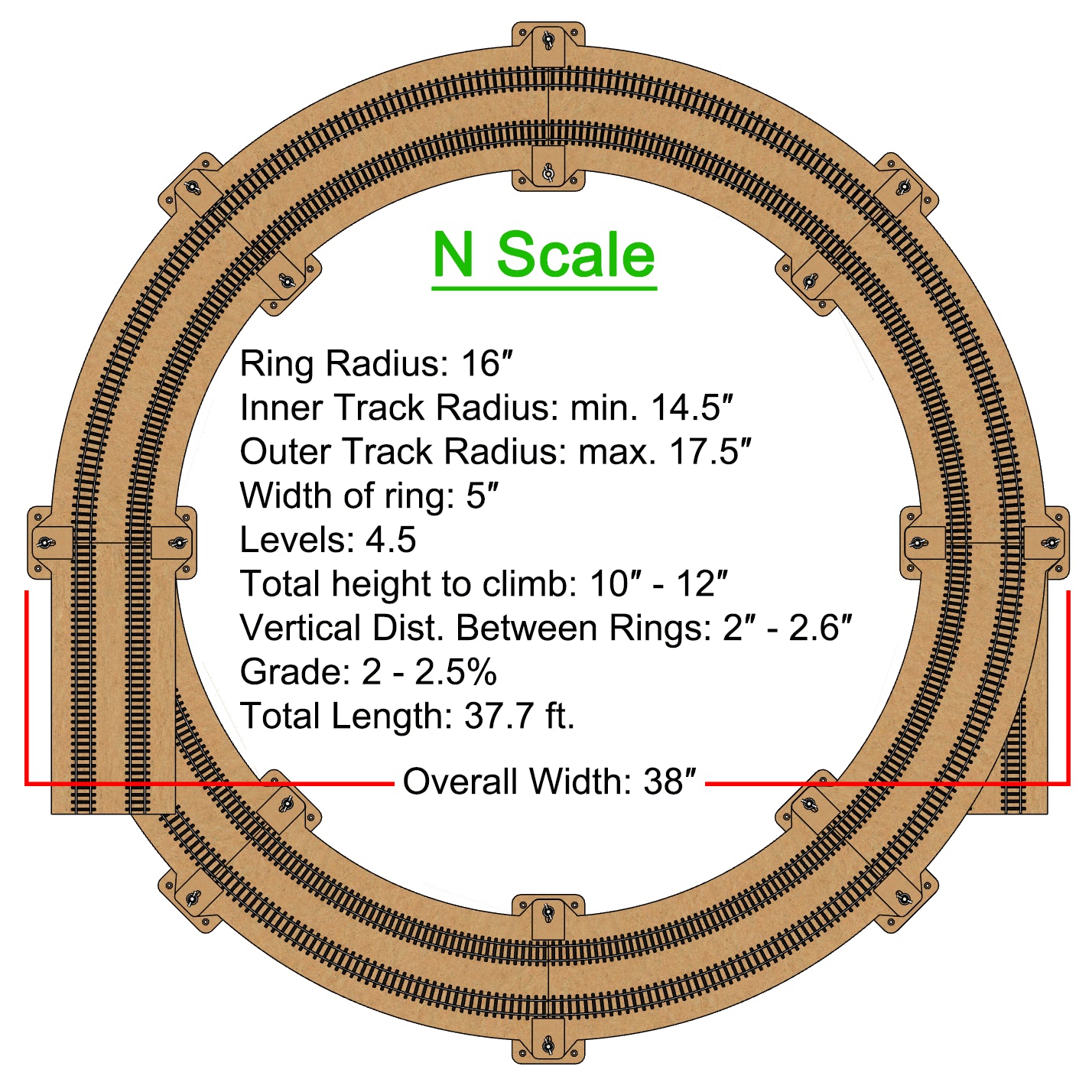 16" N Scale Single/Double Helix (R:18" to R:22")