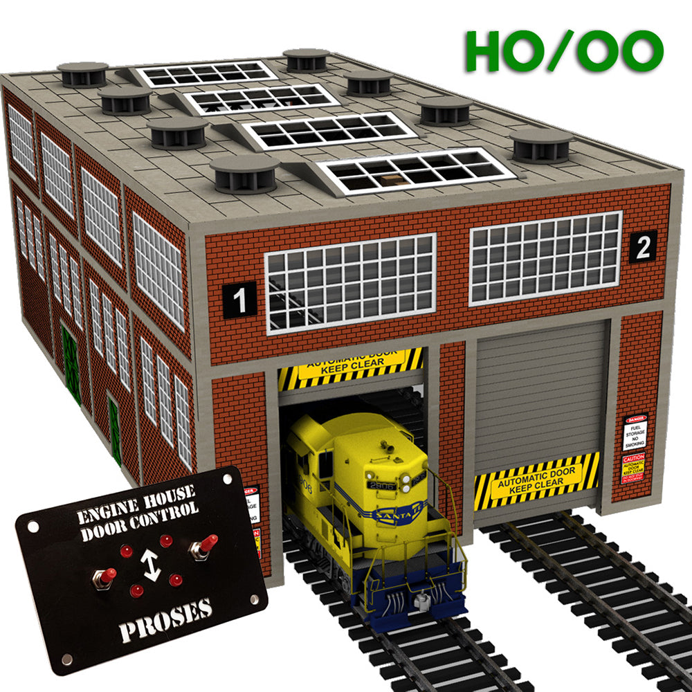 HO/OO Engine House w/Motorized Working Doors for Model Railways
