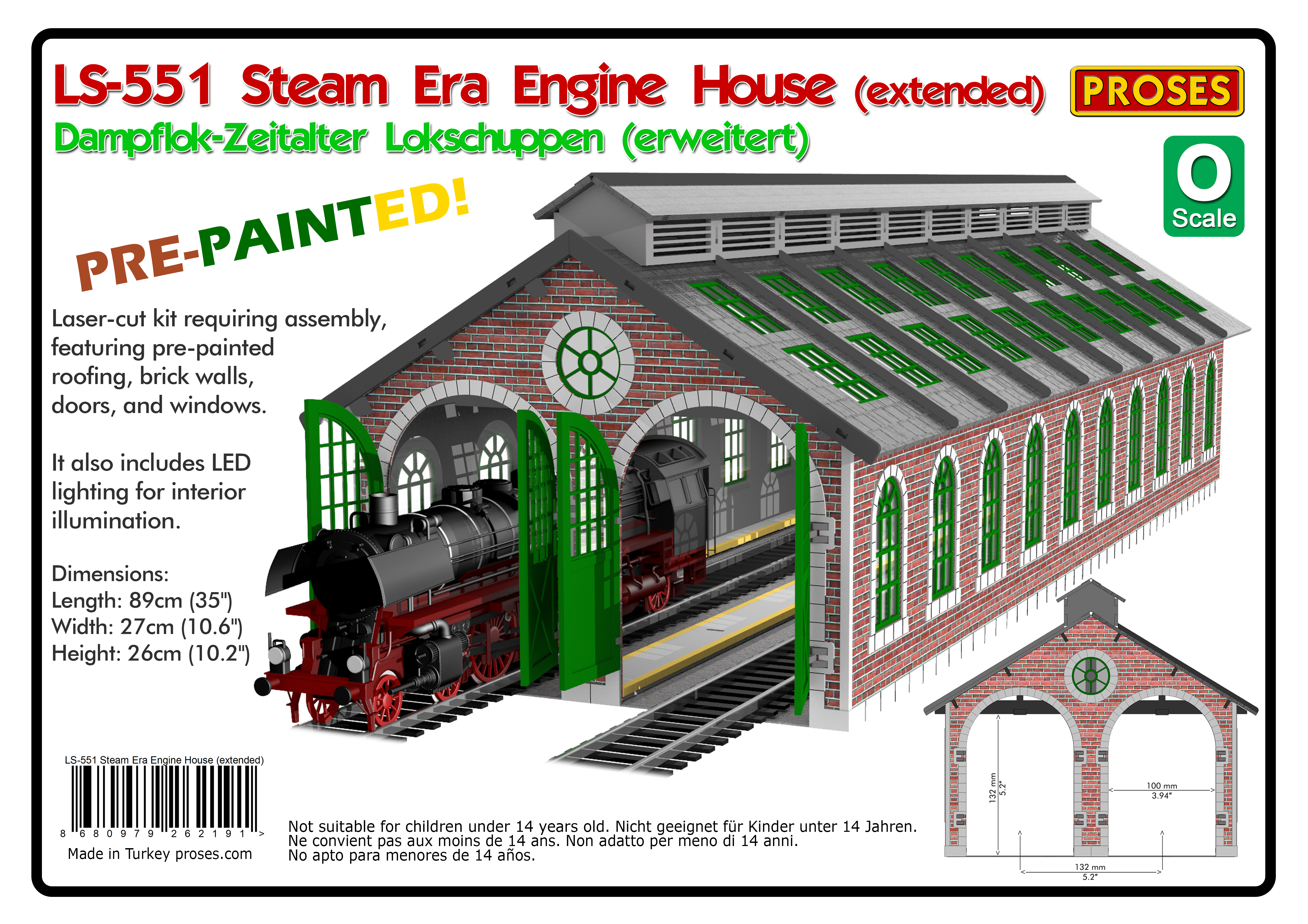 O Scale Laser-Cut Steam Era Engine House (Long, pre-painted)