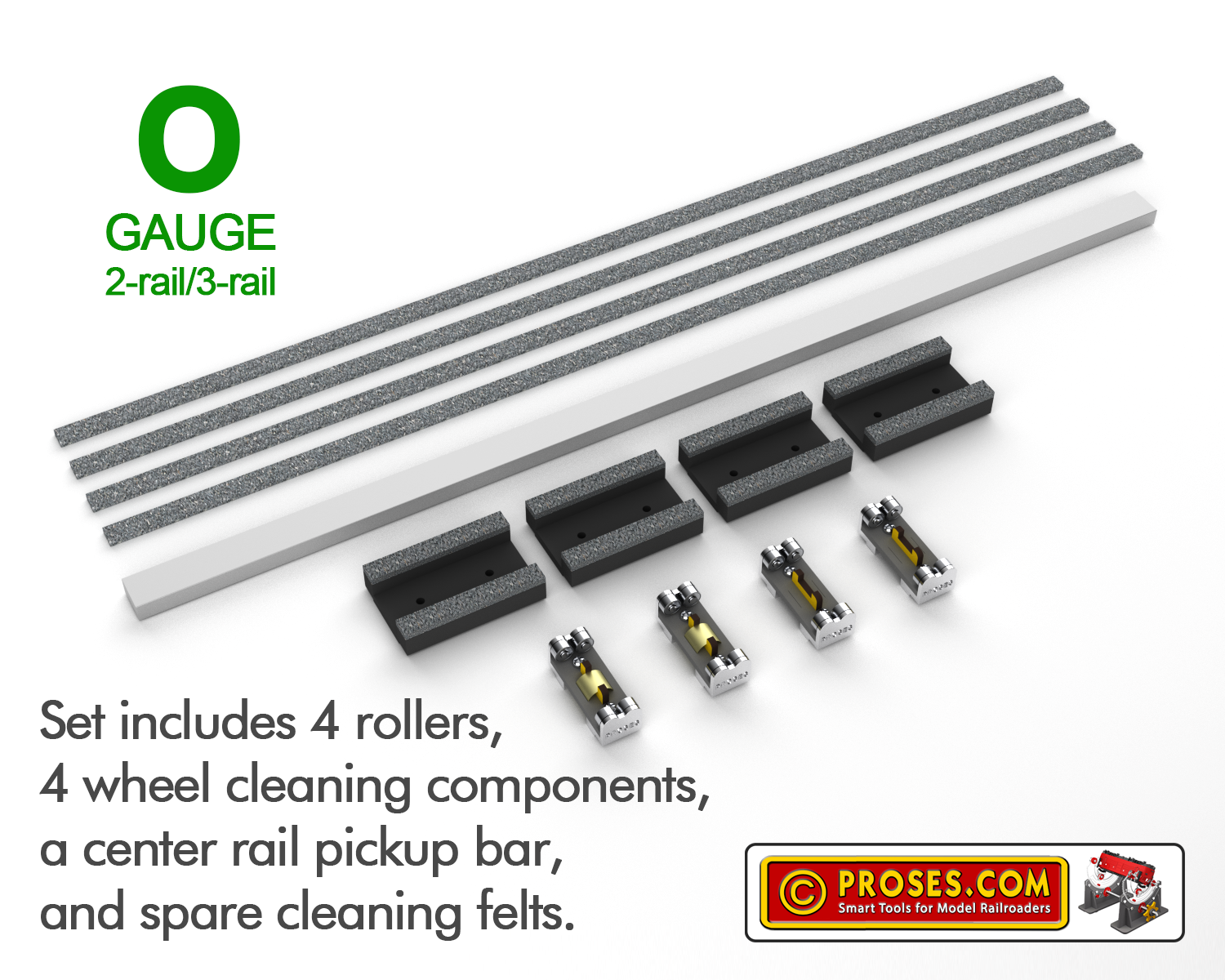 4 X O Gauge (2-rail/3-rail) Rollers and Cleaners
