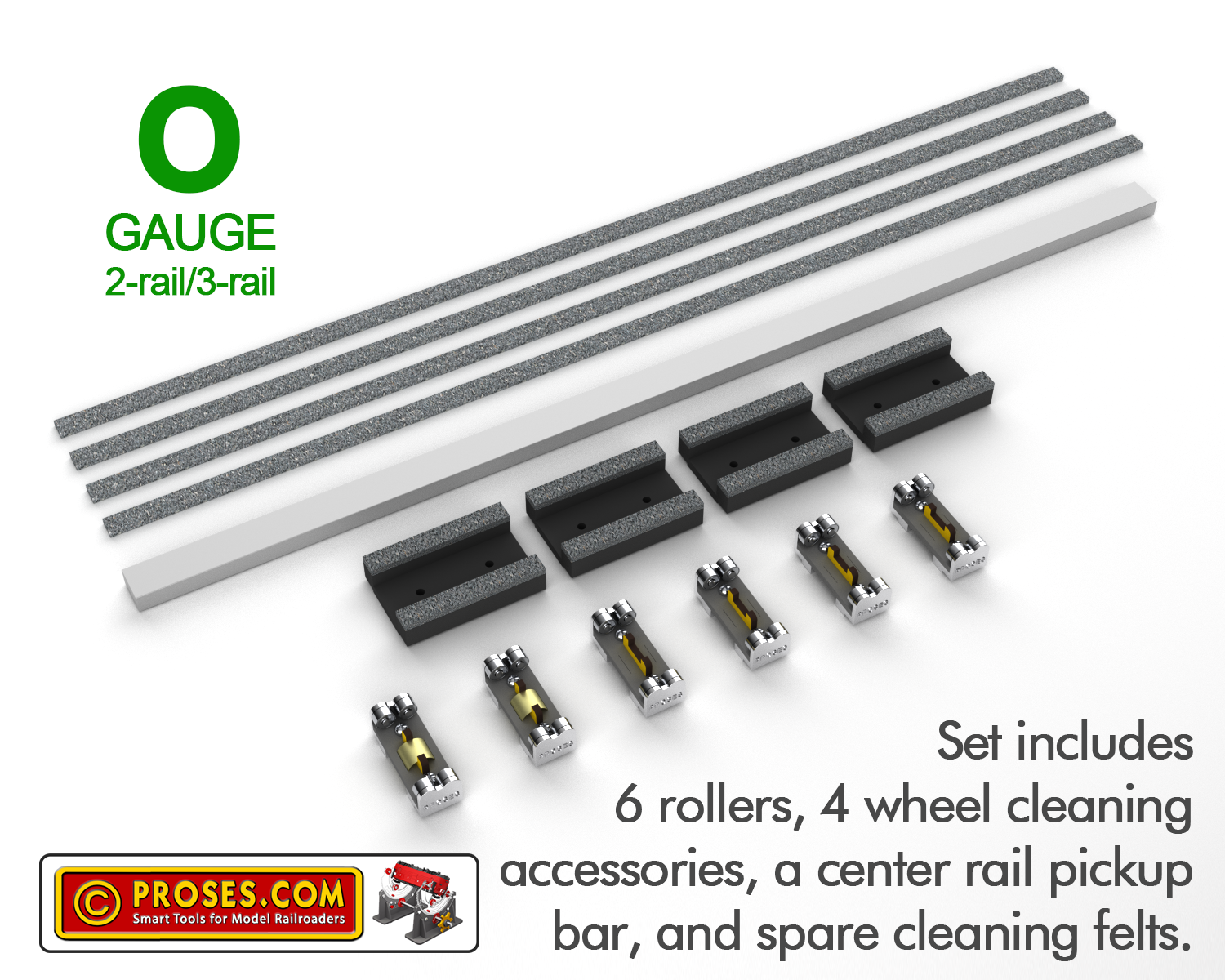 6 X O Gauge (2-rail/3-rail) Rollers and Cleaners