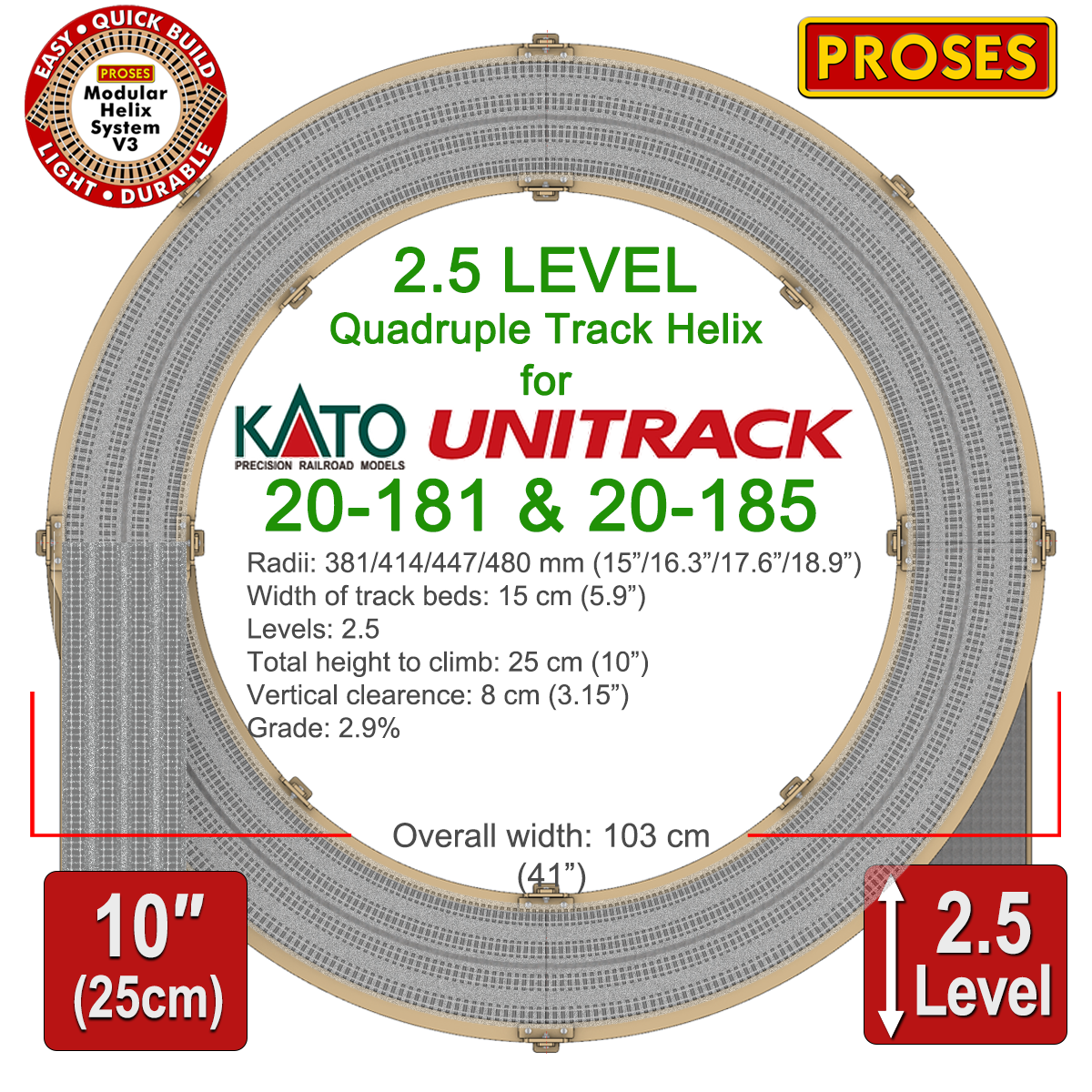 2.5 Level 4 Track Helix for KATO  20-181 & 20-185