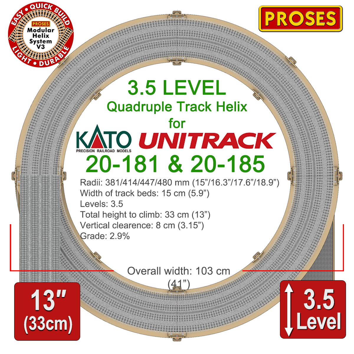 3.5 Level 4 Track Helix for KATO  20-181 & 20-185