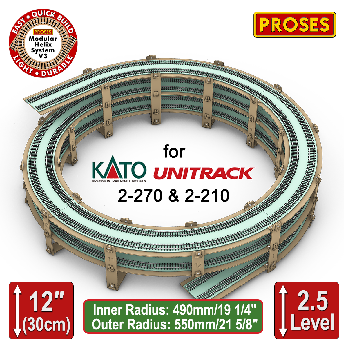 2.5 LEVEL HELIX for Kato Unitrack (R490 mm / R550 mm)