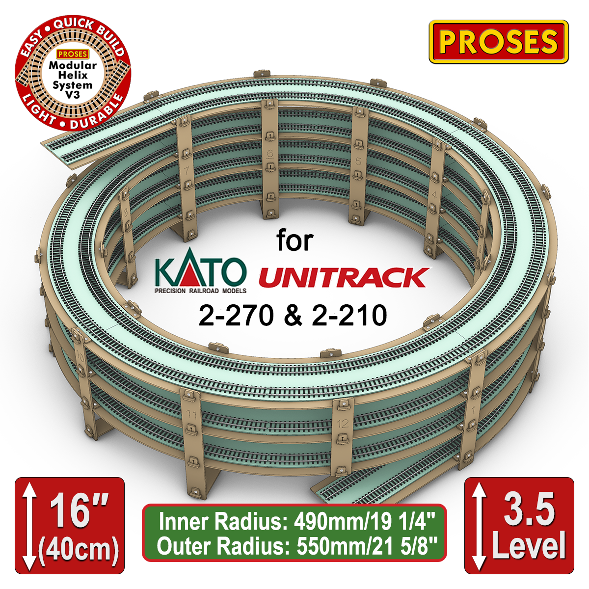 Smart Helix for KATO 2-270 & 2-210 3.5 Levels - Height: 40cm/16"