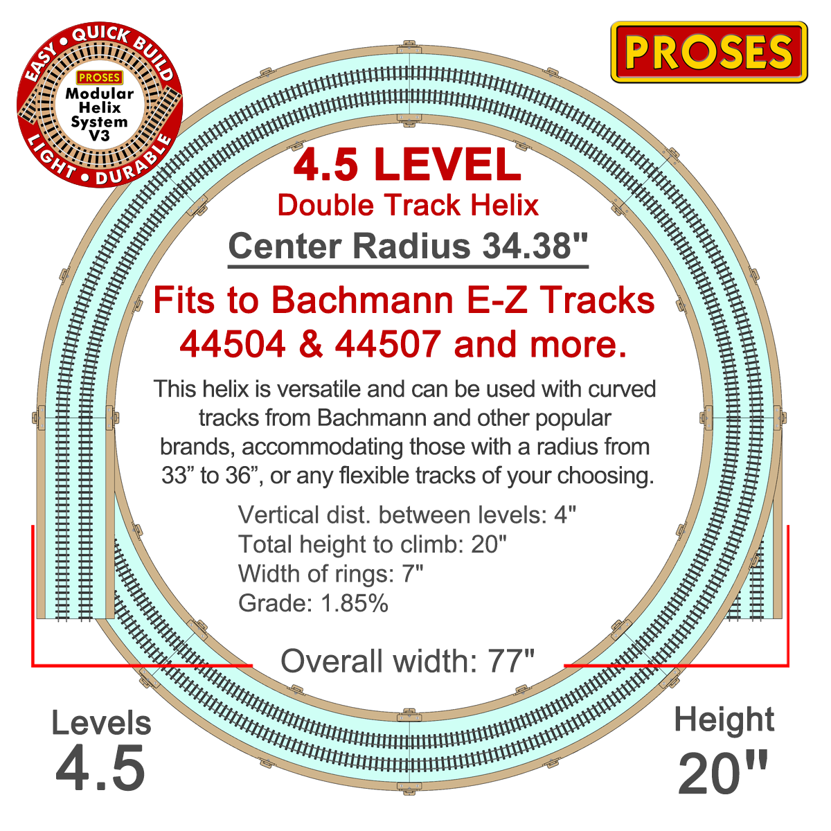 33" - 36" Radius 4.5 Level Helix for Model Railways