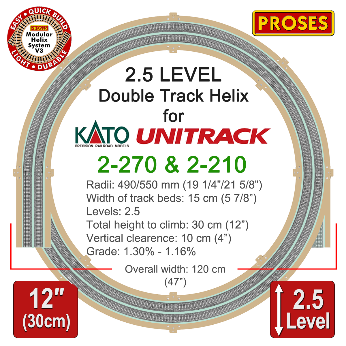 2.5 LEVEL HELIX for Kato Unitrack (R490 mm / R550 mm)