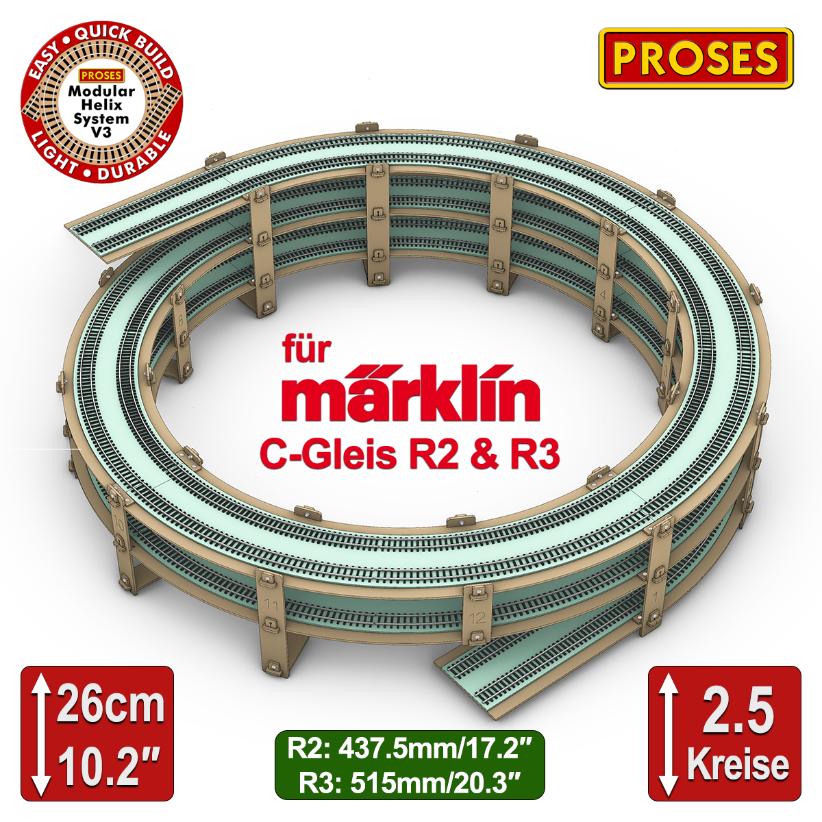 2.5 LEVEL HELIX pour les trains miniatures Marklin C-Track R2/R3