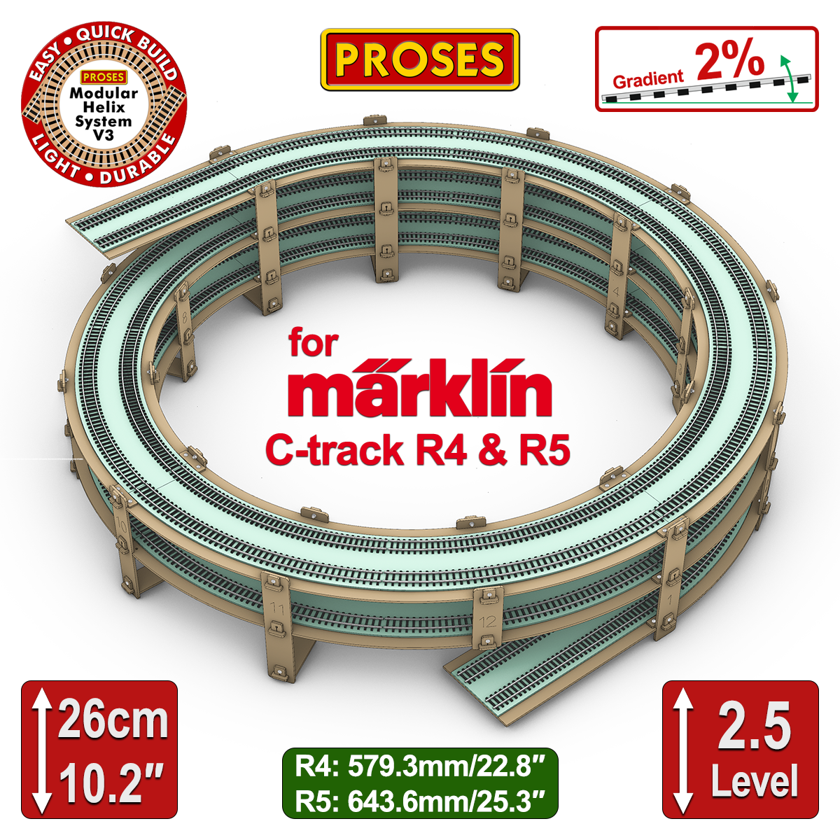 2.5 LEVEL HELIX pour les trains miniatures Marklin C-Track R4/R5