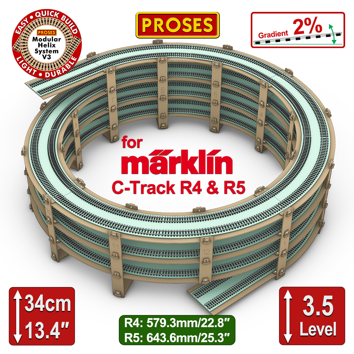 3.5 LEVEL HELIX pour les trains miniatures Marklin C-Track R4/R5