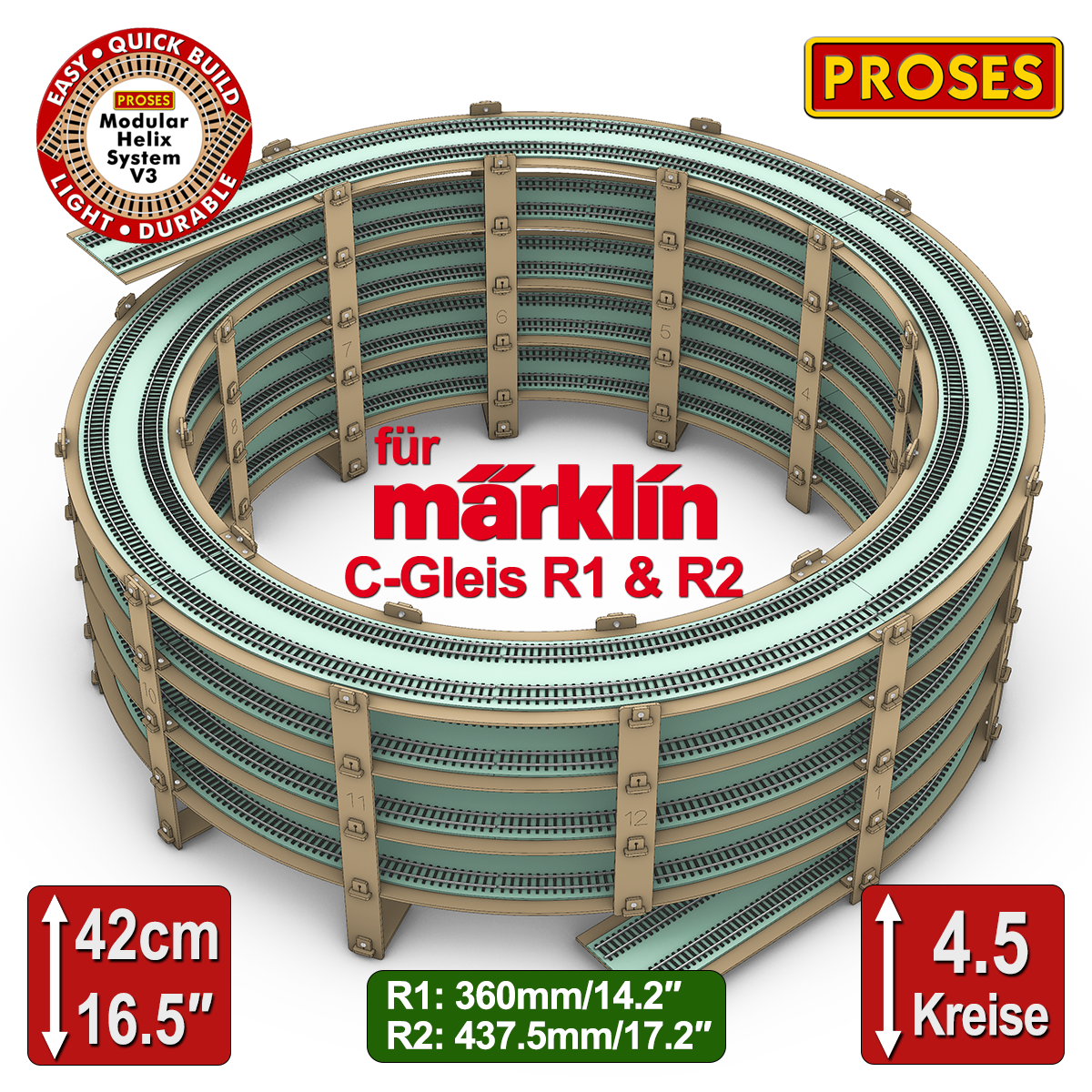 4.5 LEVEL HELIX pour les trains miniatures Marklin C-Track R1/R2