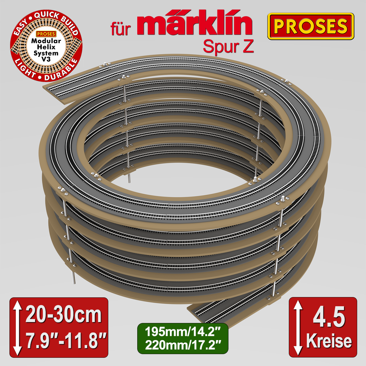 4.5 LEVEL HELIX for Marklin Z (R195 mm, 7.67" / R220 mm, 8.66")