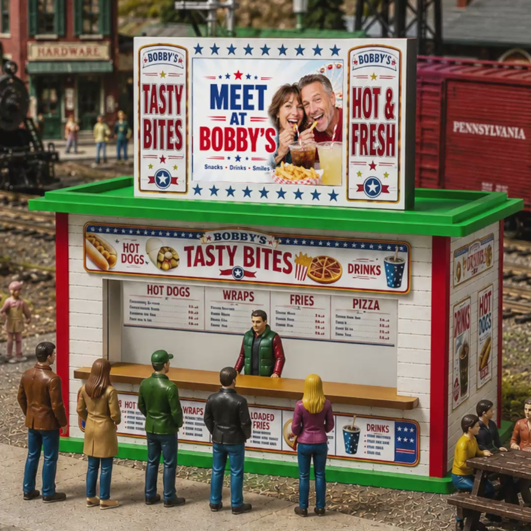 Load video: Bobby's Tasty Bites Food Stand Kit – O Scale