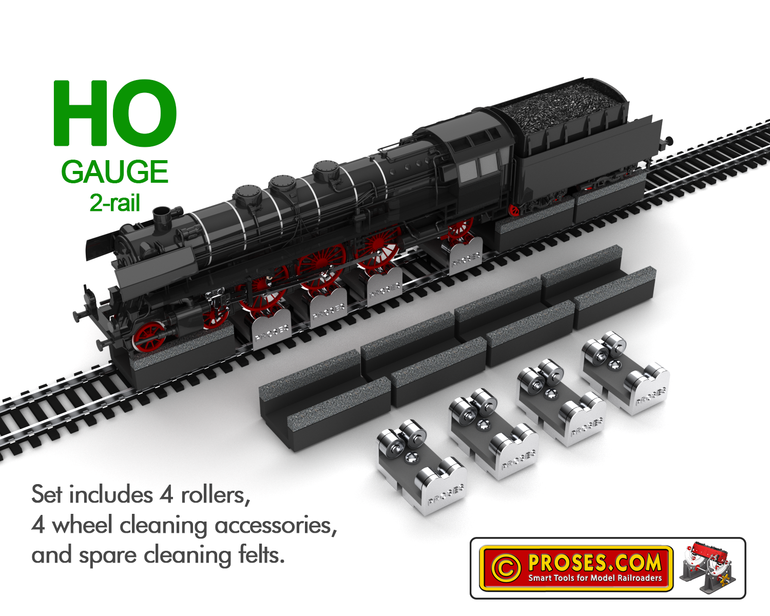 HO/OO Rollers and Drive Wheel Cleaners (4 rollers)