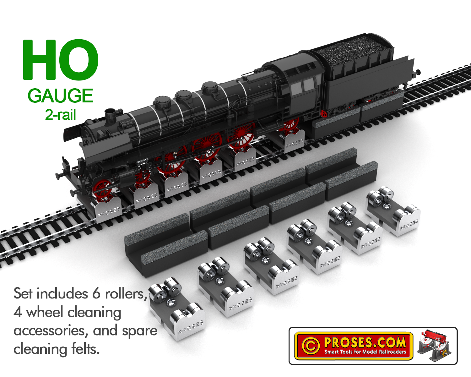 HO/OO Rollers and Drive Wheel Cleaners (6 rollers)